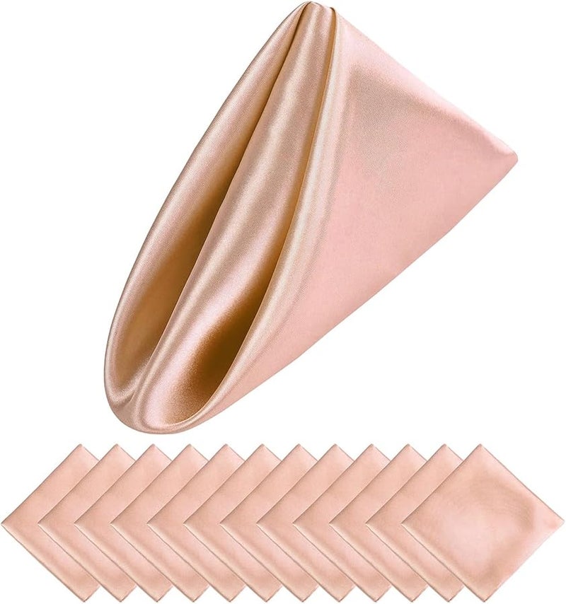 مناديل طاولة من ساتان وردي شامبانيا مقاس 30x30 سم لتزيين حفلات الزفاف والعشاء - Image 1